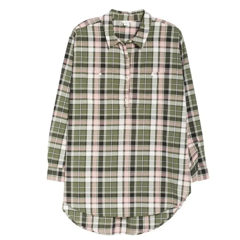 CASLON Plaid Long Sleeve Cotton Shirt In Green Sorrel Lena Plaid Size XXS_5